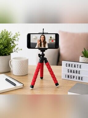 Mini Flexible Octopus Tripod w/ Universal Phone Holder Camera Stand Red Black
